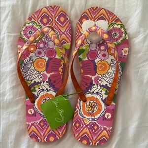 NEW Vera Bradley Retired Women's Pink/Orange Floral Flip Flops